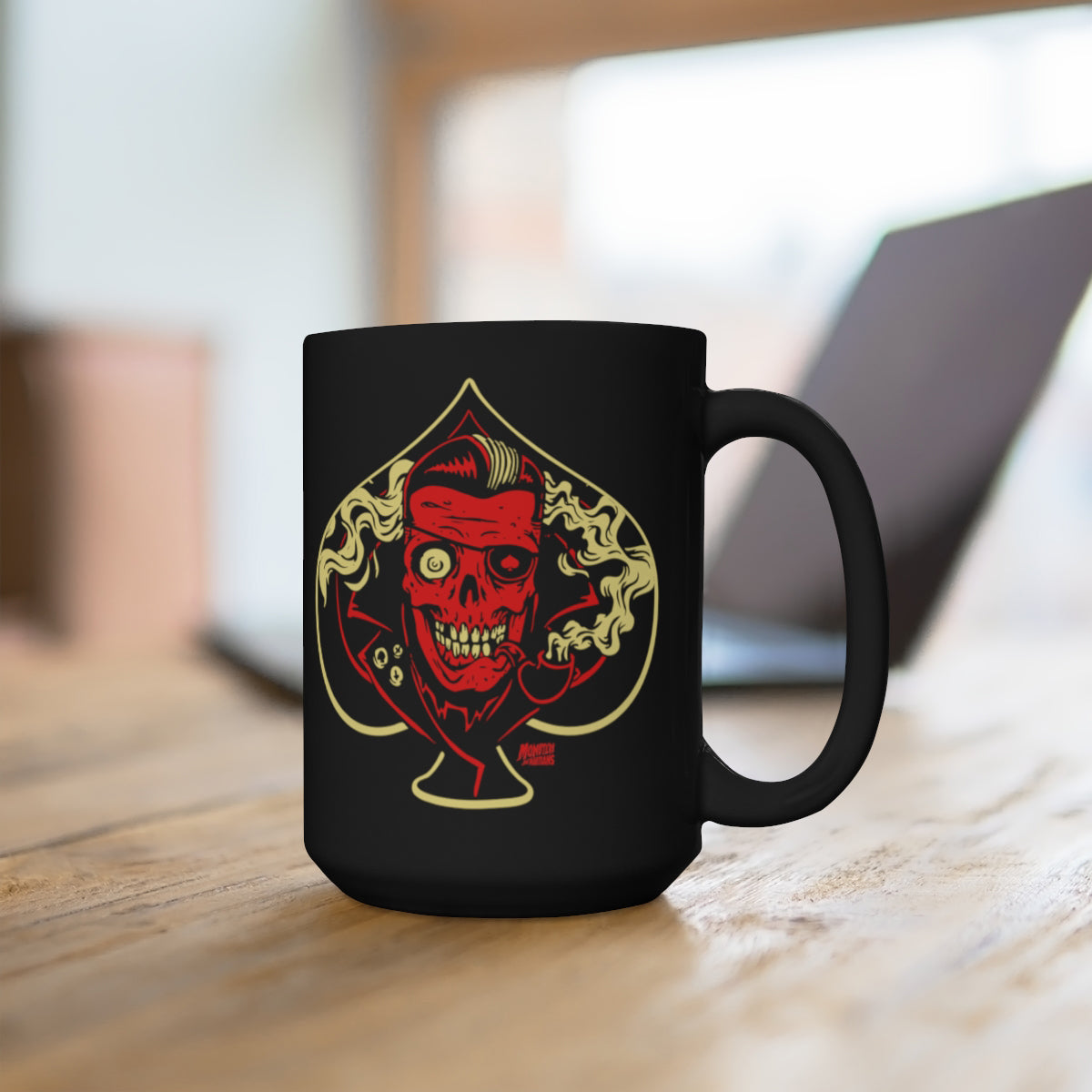 Ace of Spades Rockabilly Skull Coffee Mug, Black, 15oz