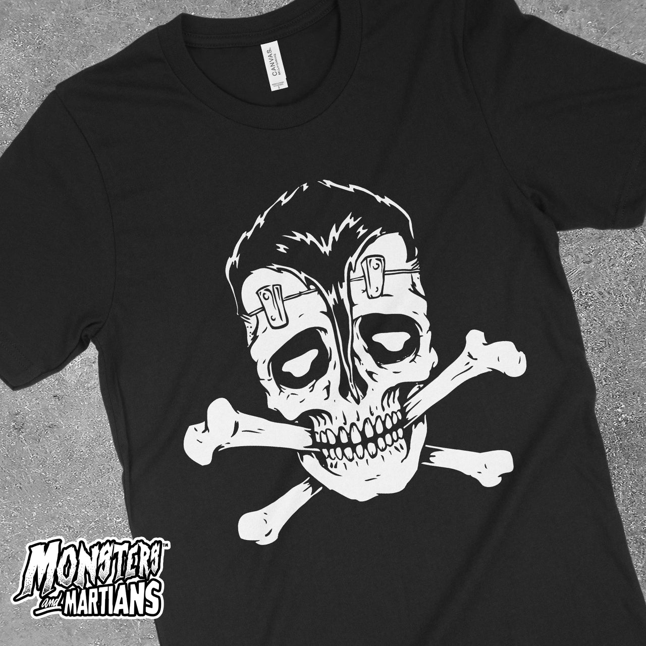 Horror Punk Skull and Bones Pirate Frankenstein Black Tee