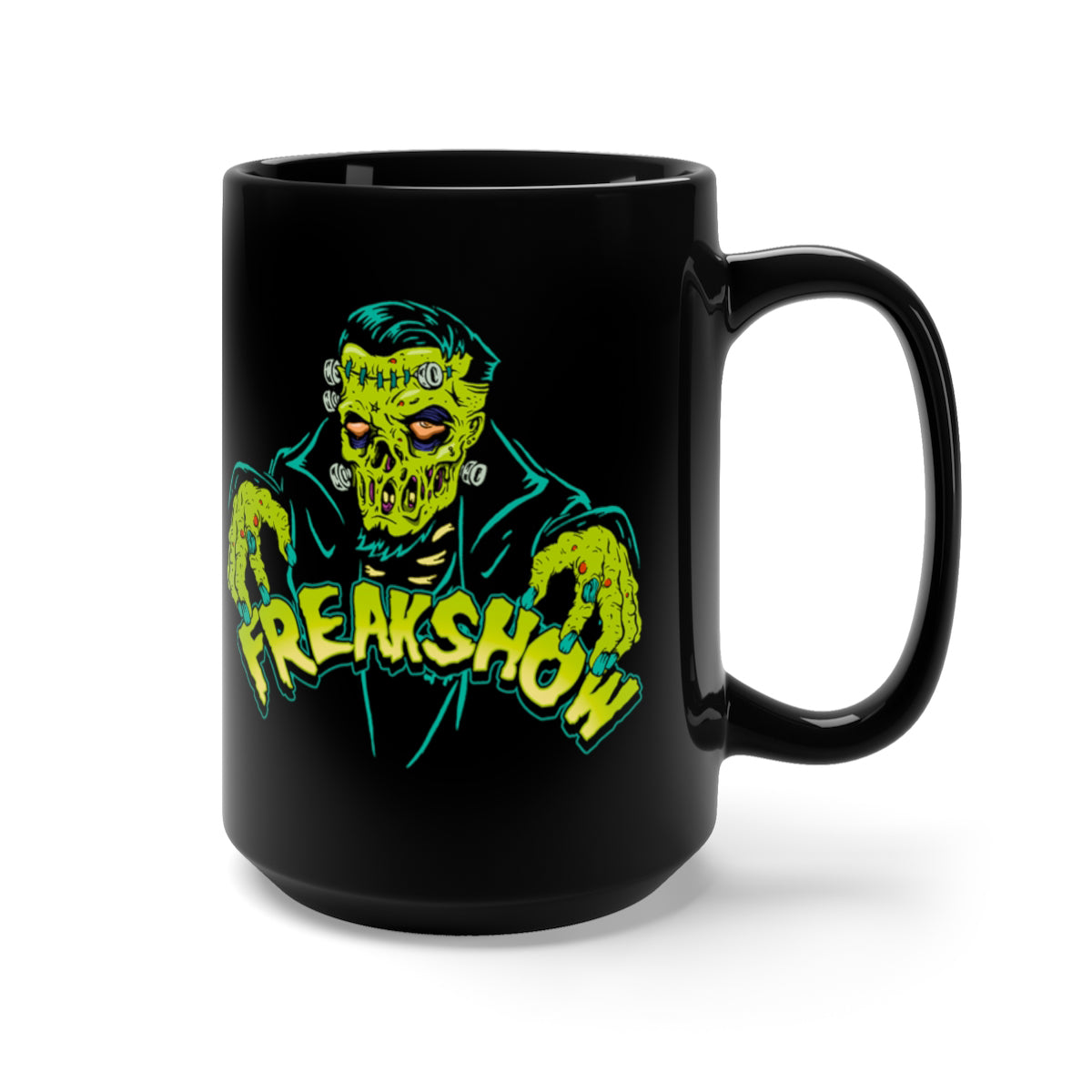 Freakshow Zombie Frankenstein Gravedigger Horror Coffee Mug, Black, 15oz