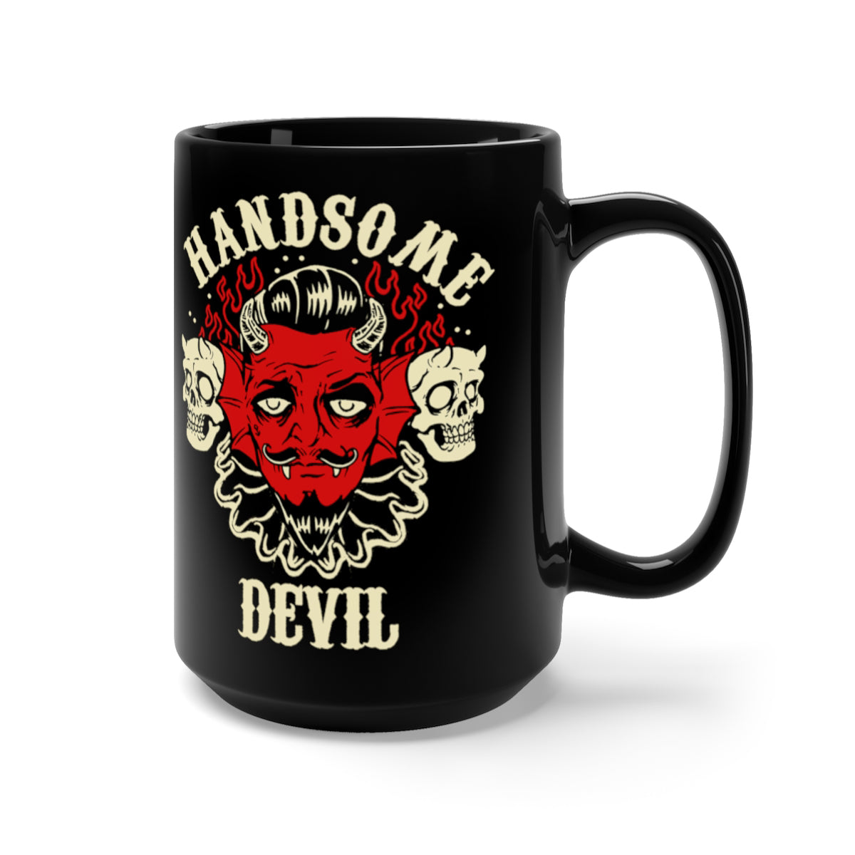 Handsome Devil Rockabilly Pompadour Devil Horror Coffee Mug, Black, 15oz