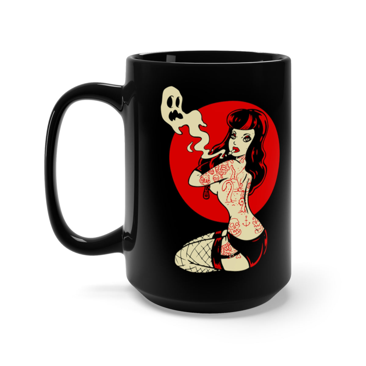 Goth Girl Burlesque Sexy Pinup Tattooed Psychobilly Coffee Mug, Black, 15oz