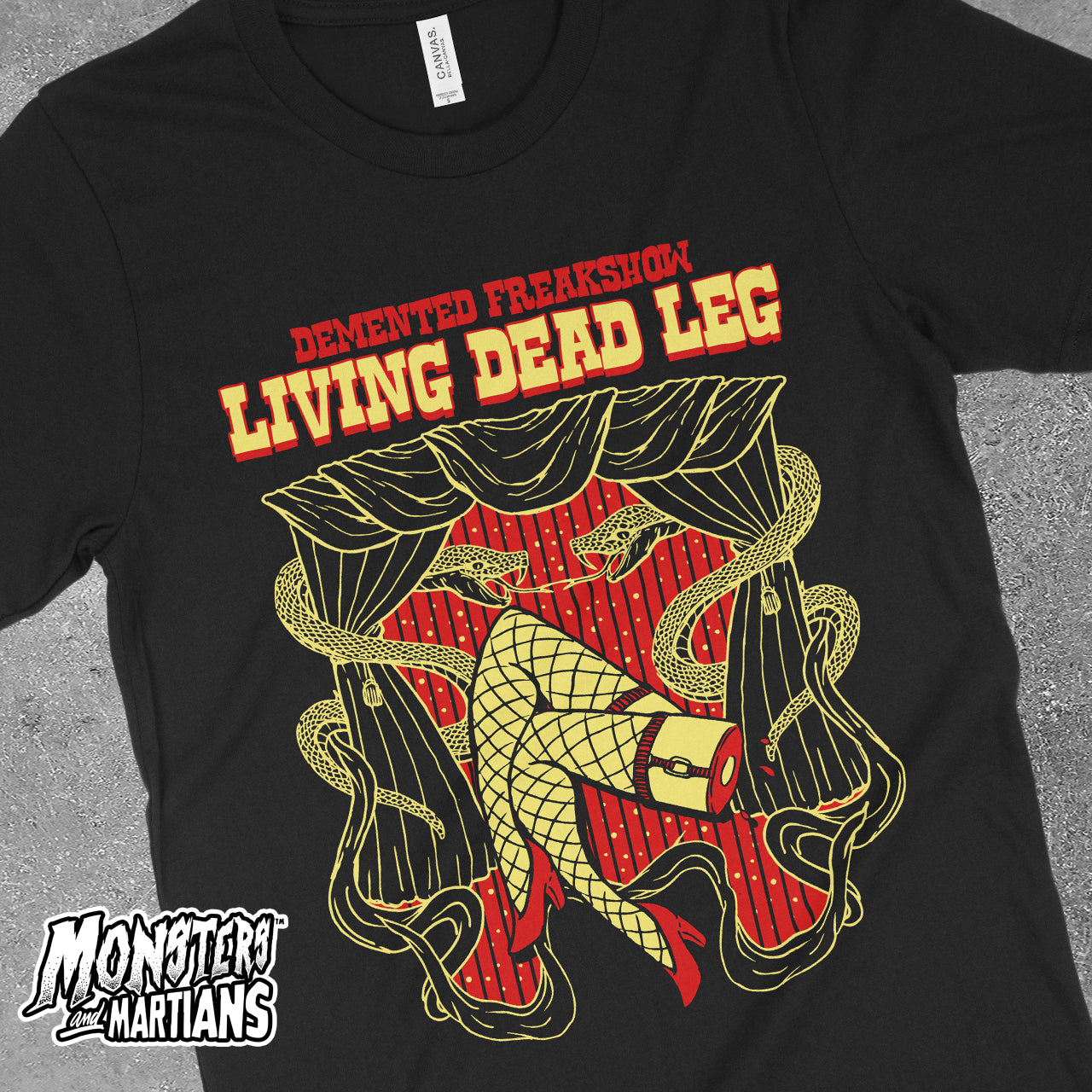 Burlesque Dancer Demented Living Dead Leg Horror Black Tee