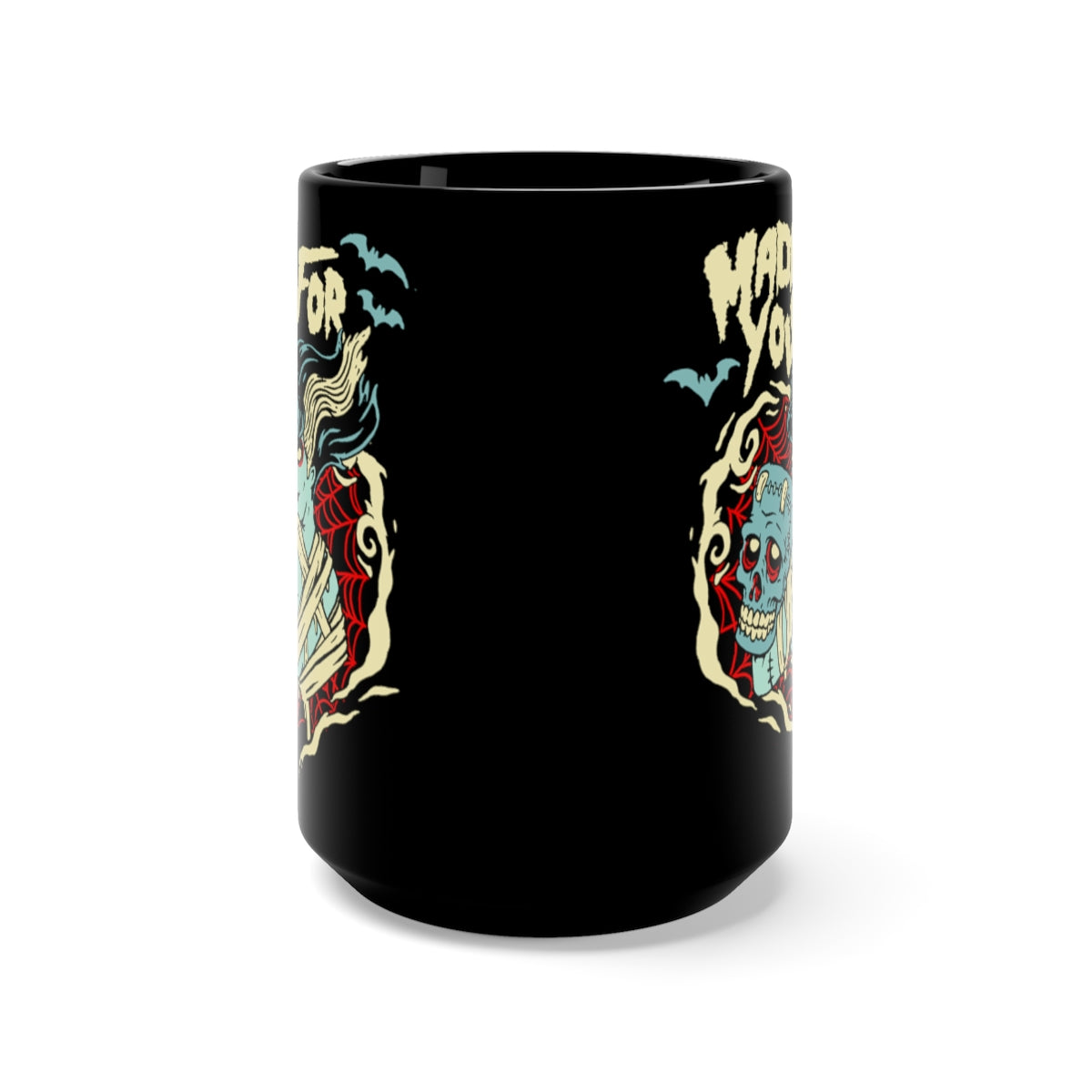 Made For You Zombie Frankenstein Bride Valentines Horror Coffee Mug, Black, 15oz