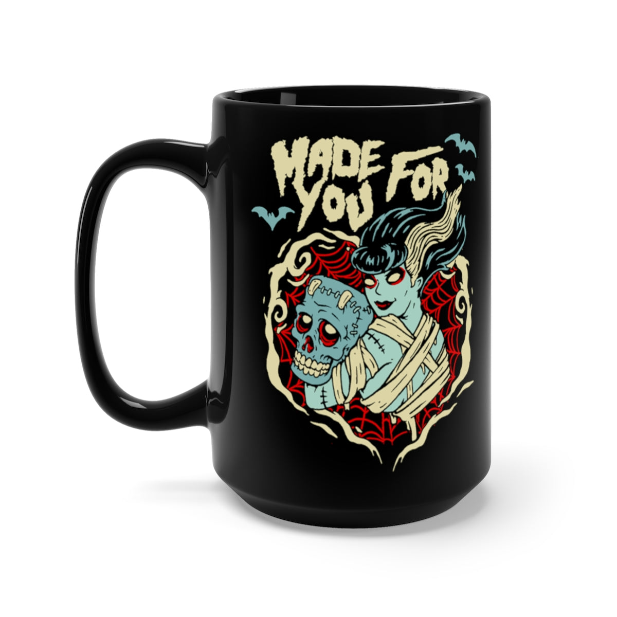 Made For You Zombie Frankenstein Bride Valentines Horror Coffee Mug, Black, 15oz