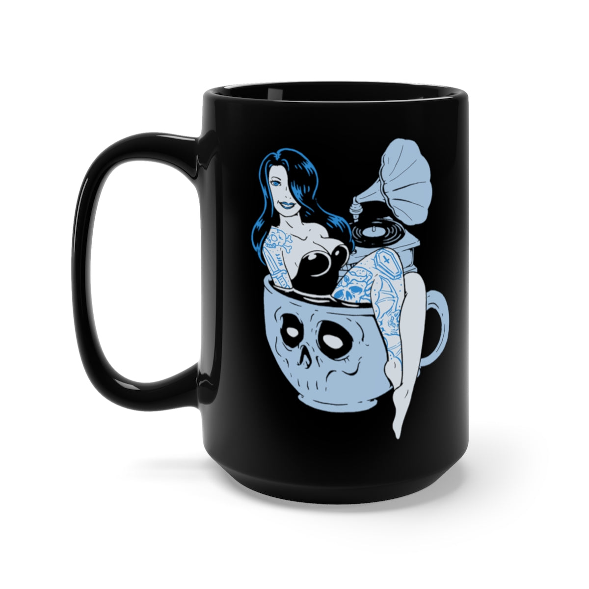 Sex Coffee and Devil Music Rockabilly Pinup Coffee Mug, Black, 15oz