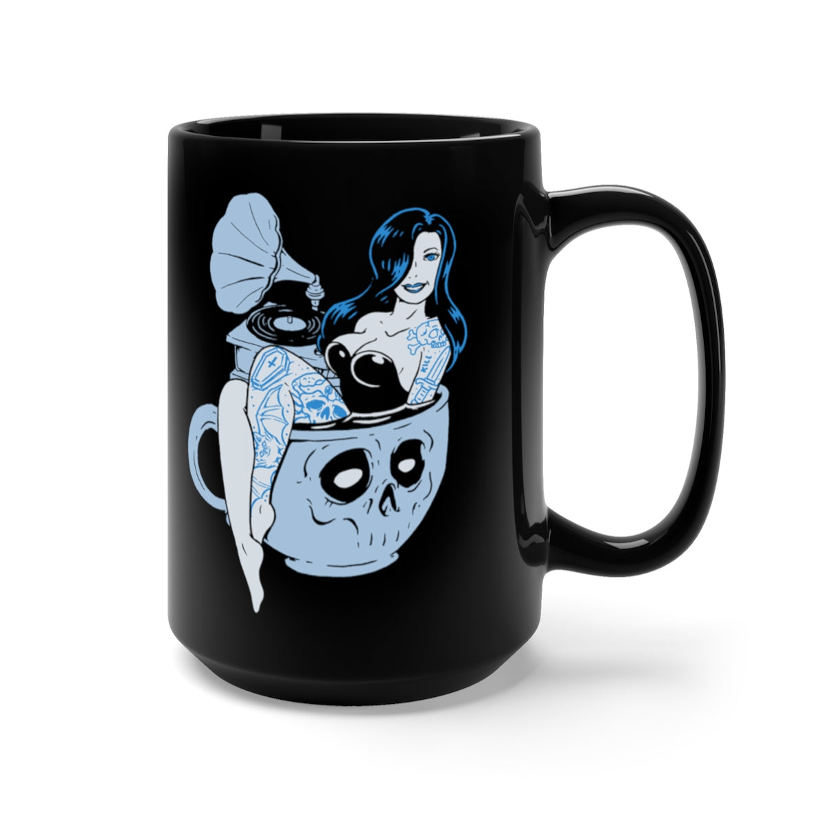 Sex Coffee and Devil Music Rockabilly Pinup Coffee Mug, Black, 15oz