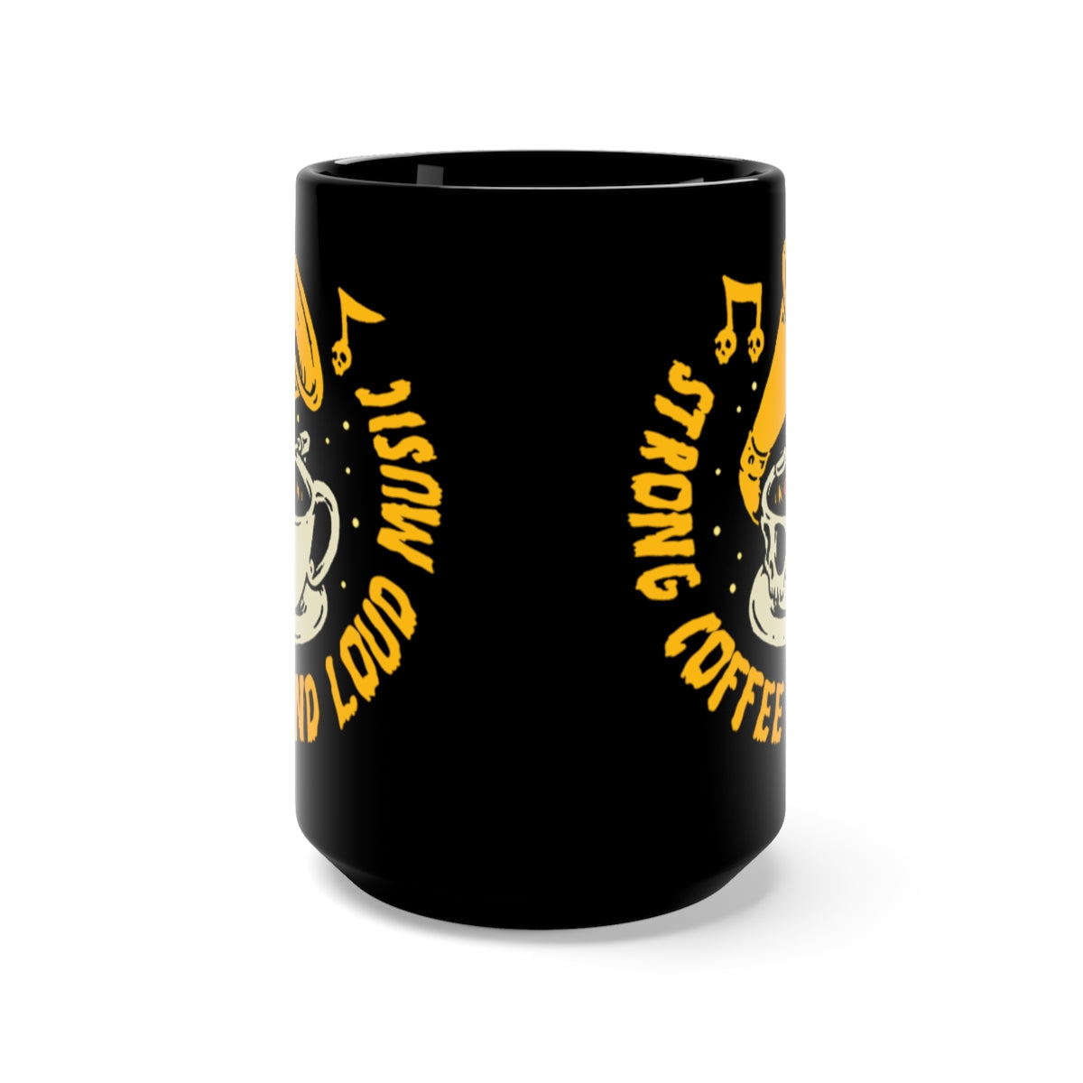 Strong Coffee and Loud Music Skull Mug Vinyl Record Player Coffee Mug, Black, 15oz