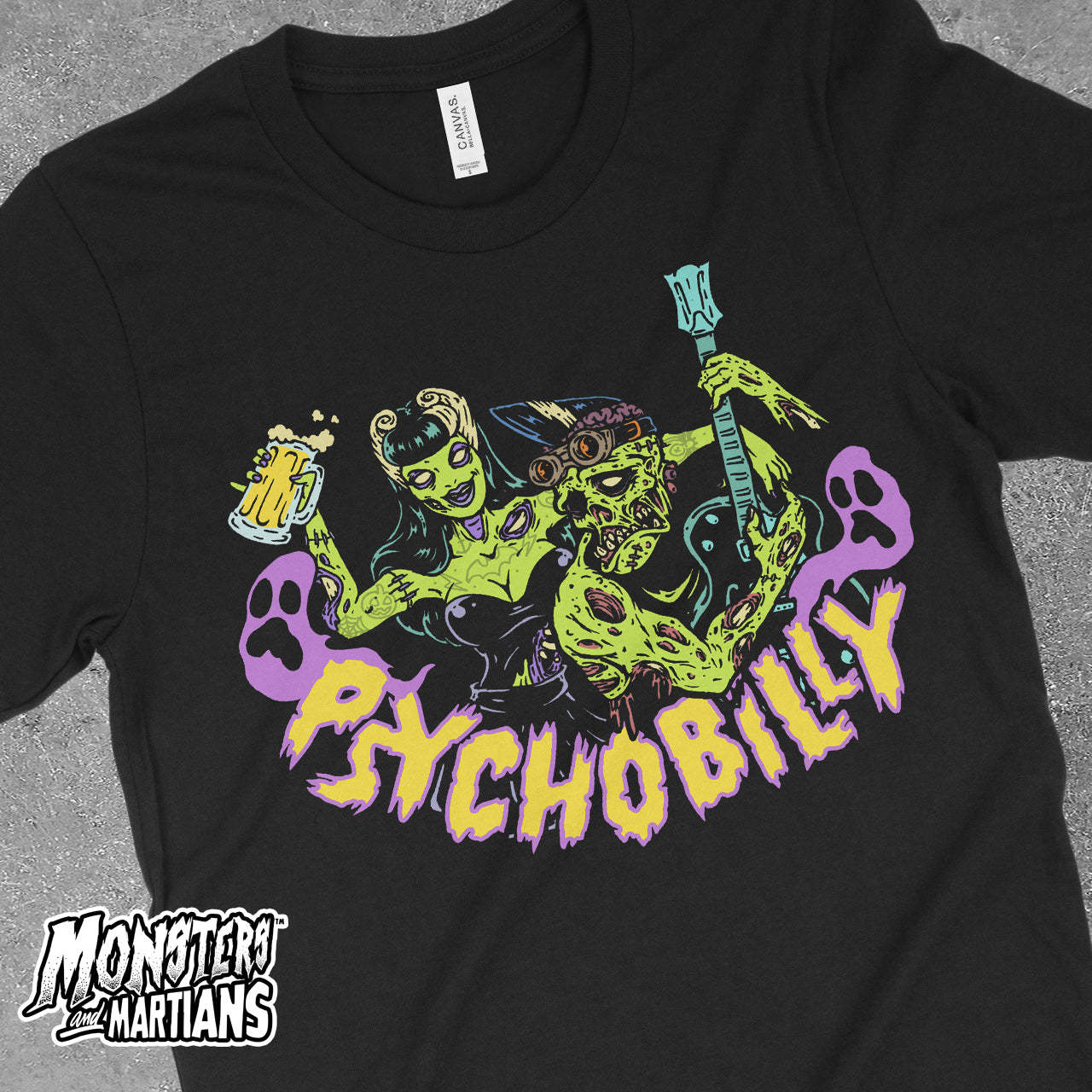 Zombie Psychobilly Couple Horror Black Tee