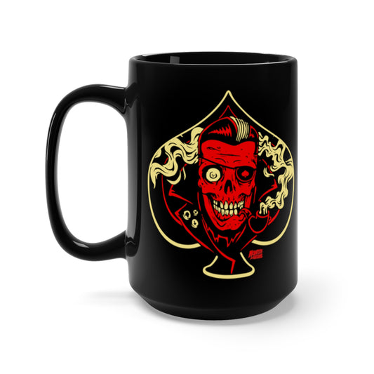 Ace of Spades Rockabilly Skull Coffee Mug, Black, 15oz
