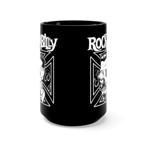 Rockabilly Hipster Monocle Skull Iron Cross Horror Coffee Mug, Black, 15oz