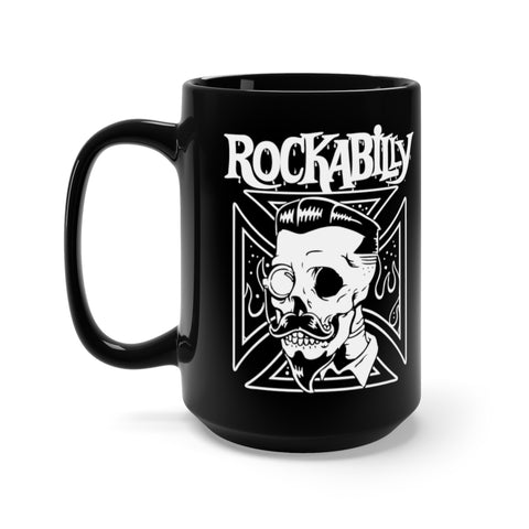 Rockabilly Hipster Monocle Skull Iron Cross Horror Coffee Mug, Black, 15oz
