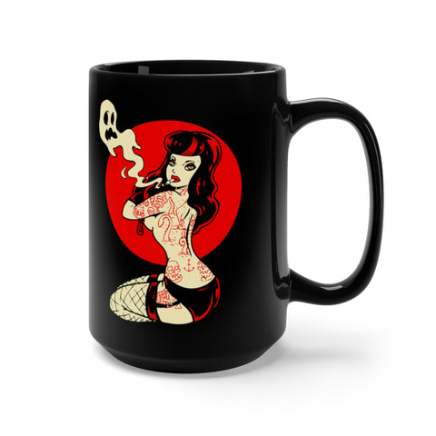 Goth Girl Burlesque Sexy Pinup Tattooed Psychobilly Coffee Mug, Black, 15oz
