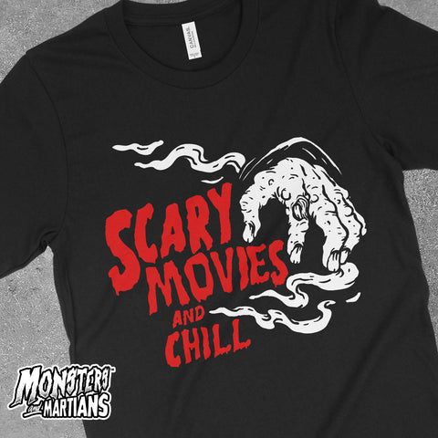 Scary Movies and Chill Zombie Horror Fan Black Tee