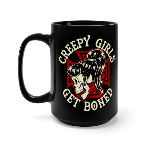 Creepy Girls Get Boned Skull Iron Cross Horror Coffee Mug, Black, 15oz