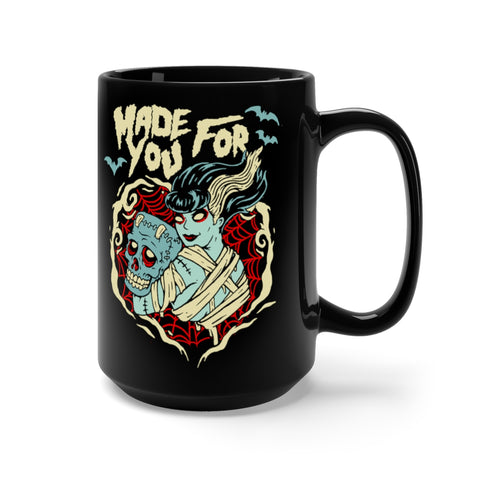 Made For You Zombie Frankenstein Bride Valentines Horror Coffee Mug, Black, 15oz