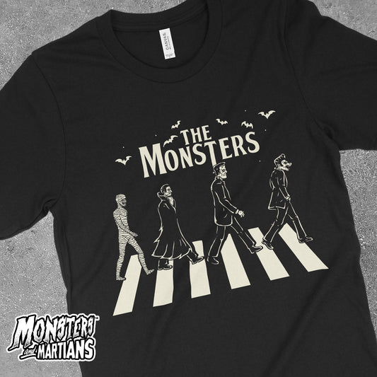 "The Monsters" Abbey Road Crosswalk Classic Horror Black Tee
