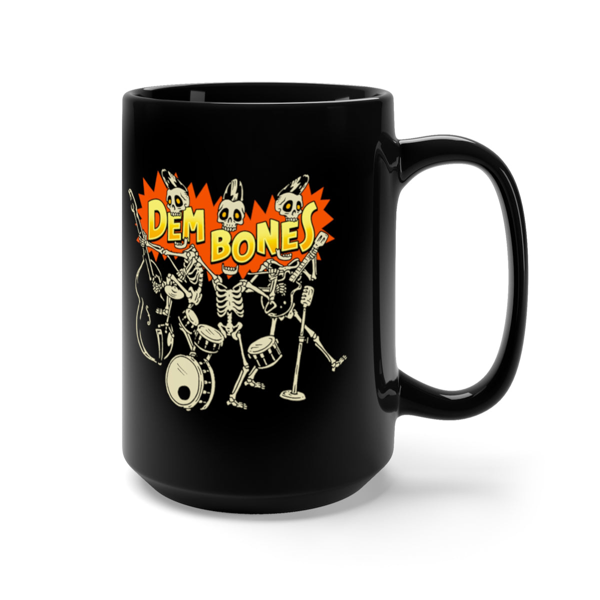 Dem Bones Skeletons Dancing Horror Coffee Mug, Black, 15oz