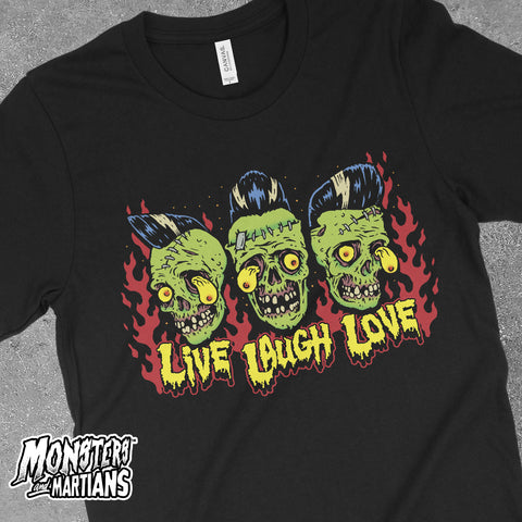 Live Laugh Love Parody Zombie Trio Horror Fan Black Tee