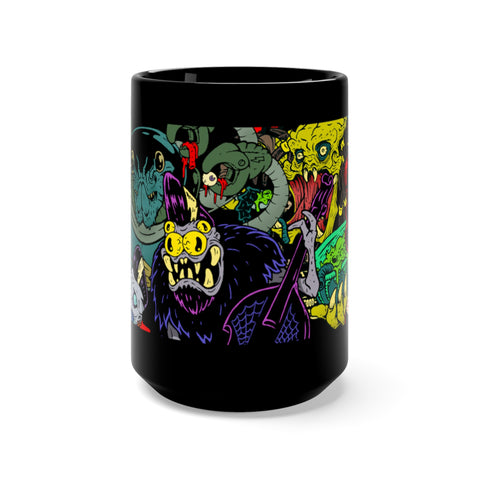 Monsters and Martians Zombies and Aliens Banner Horror Coffee Mug, Black, 15oz