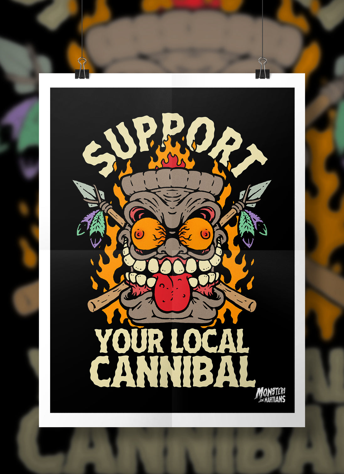 Support Your Local Cannibal Tiki Statue Horror Poster